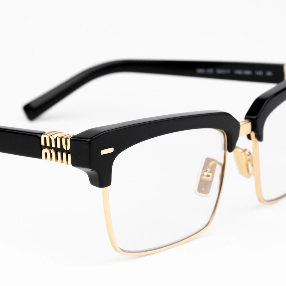 NEW MIU MIU Womens MU10ZS 1AB08N Eyeglasses Blue Light Square Black/Gold Runway